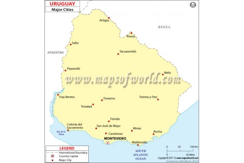 Map of Uruguay with Cities