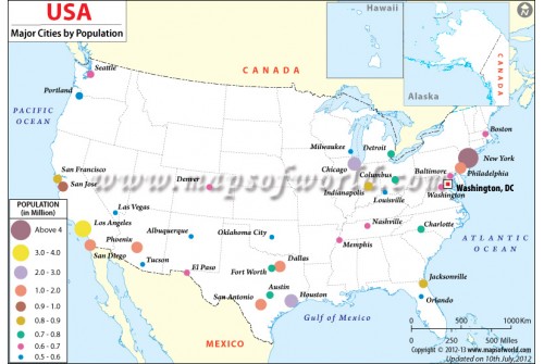 US Most Populated Cities Map