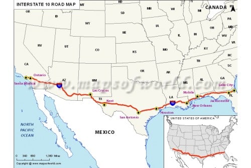 US Interstate 10 Map