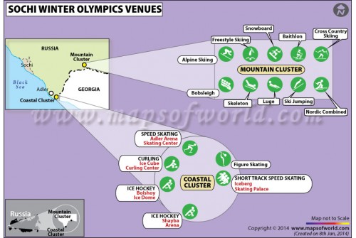 Map of 2014 Winter Olympics Venues - Sochi, Russia