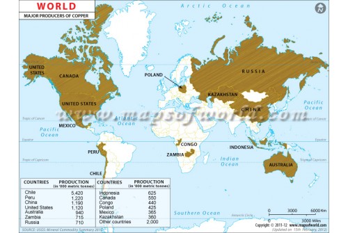 World Map of Copper Producing Countries