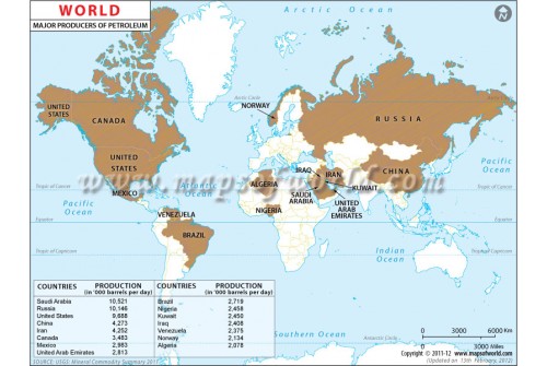 Map of World Crude Oil Producing Countries