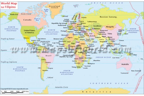 Mapa Ng Mundo (World Map in Philippines Language)