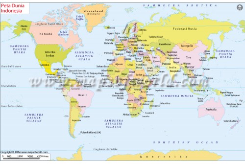 Peta Dunia (World Map In Indonesian)