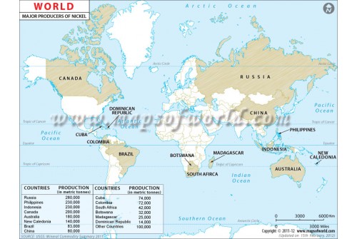 Map of Nickel Producing Countries in world
