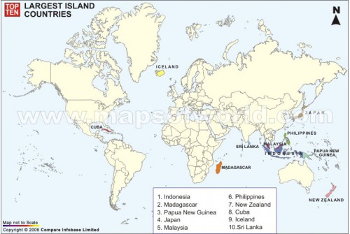 Map of Top Ten Largest Island Countries in the World
