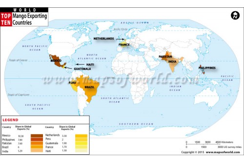 Map of Top 10 Mango Exporting Countries in the World