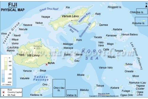 Buy Printed Fiji Islands Physical Map