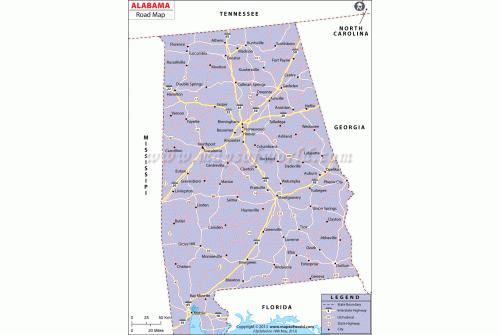 Alabama Road Map (USA)