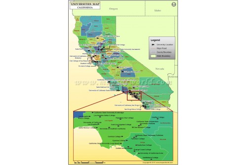 California Map with Universities and Colleges