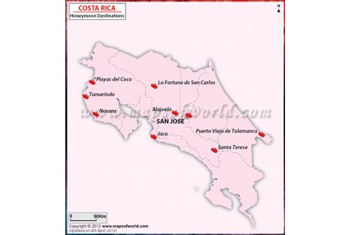 Costa Rica Honeymoon Destinations Map