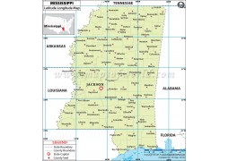 Mississippi Latitude and Longitude Map - Digital File