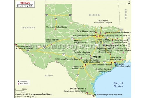 Texas Map with Major Hospitals