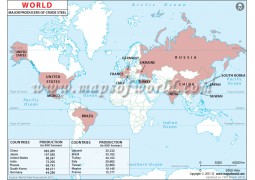 World Crude Steel Producing Countries Map - Digital File