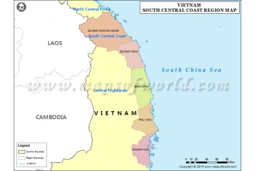Map of South Central Coast Region, Vietnam