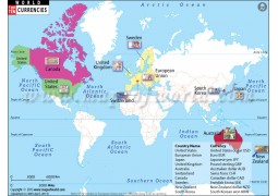 World Map Of Top Ten Richest Countries with Currency - Digital File