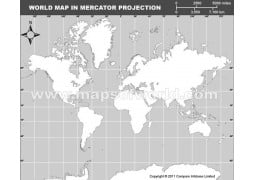 World Outline Map in Mercator Projection (Grayscale) - Digital File
