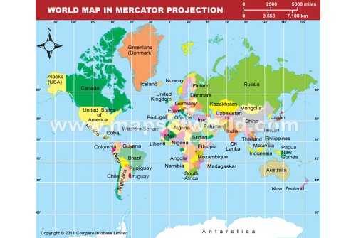 World Map in Mercator Projection