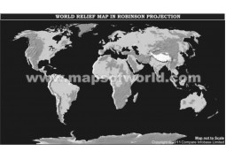 World Physical Map in Robinson Projection (Grayscale) - Digital File