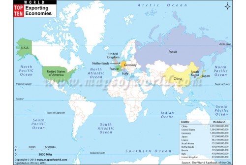 World Map of Top Ten Exporting Countries 